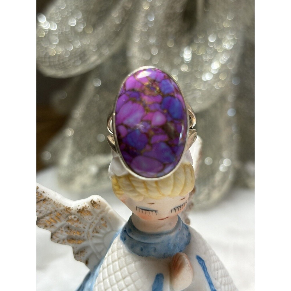 Large Natural Copper Mohave Purple Turquoise Ring Size 8 925 Sterling Silver